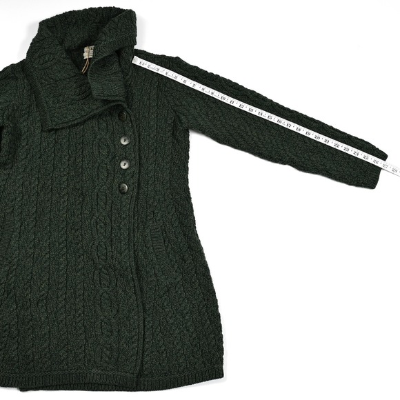 Aran Crafts Women's Medium Green 100% Merino Wool Cable Knit Sweater Cowl Neck - Picture 4 of 7